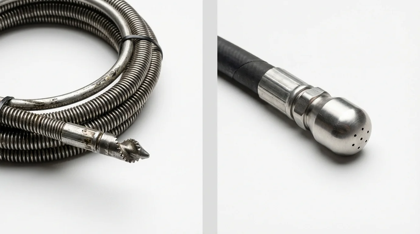Drain snake cable and hydro jetting nozzle used for drain cleaning in Triangle, VA