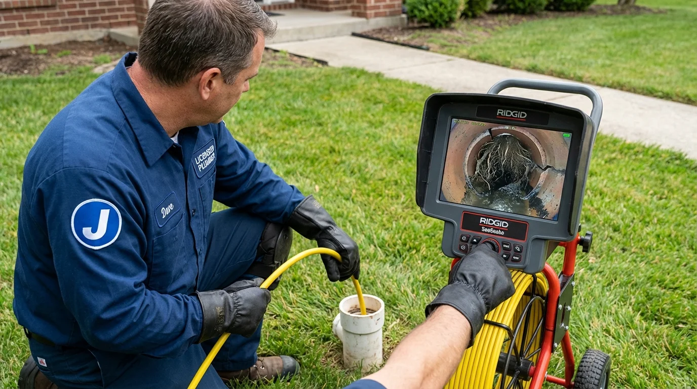 Sewer camera inspection being performed by Johns Plumbing LLC in Triangle