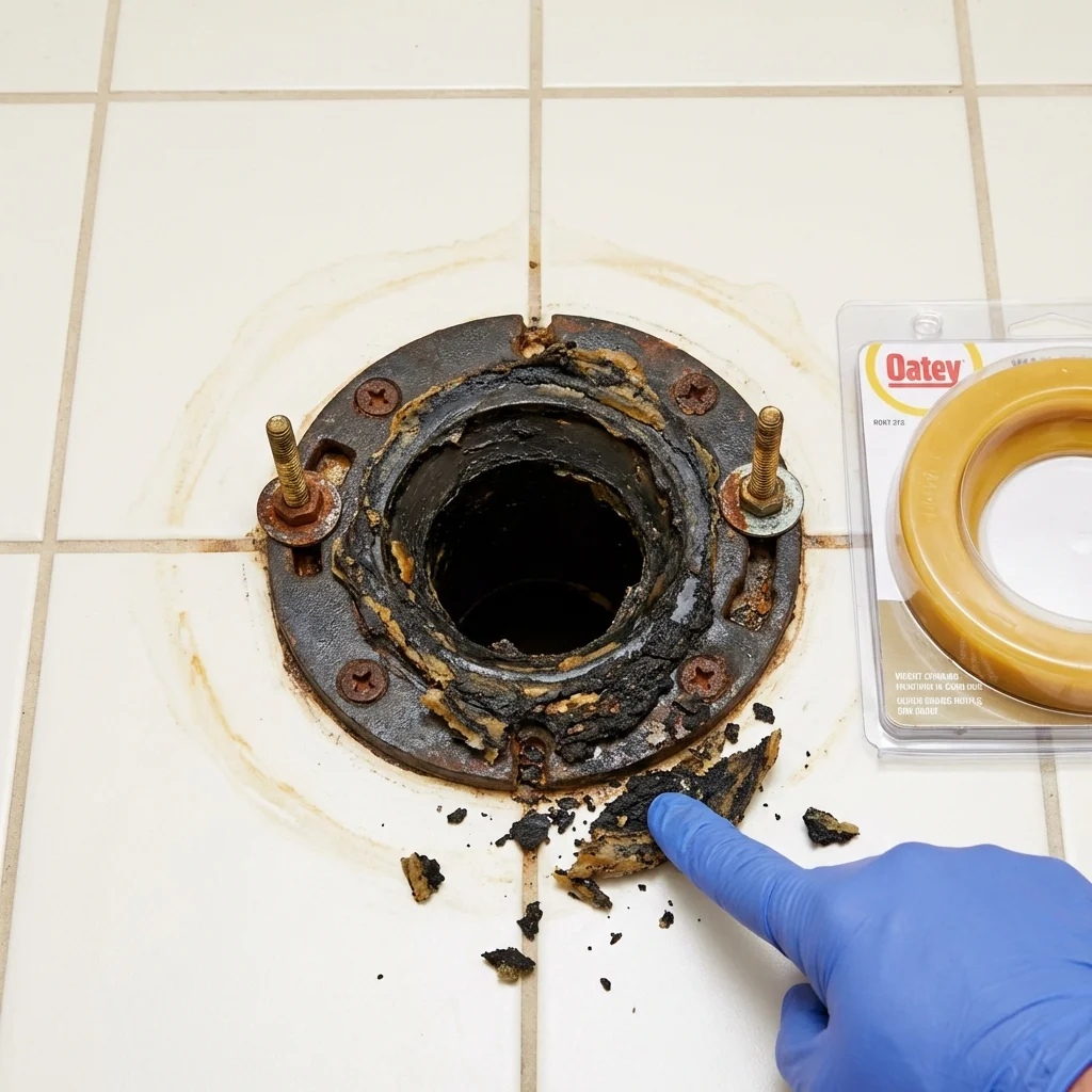 Failed wax ring showing water seepage at the base of a toilet in a Triangle, VA home