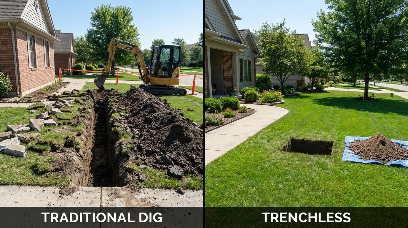 Trenchless sewer repair with minimal yard damage versus traditional excavation in Triangle, VA